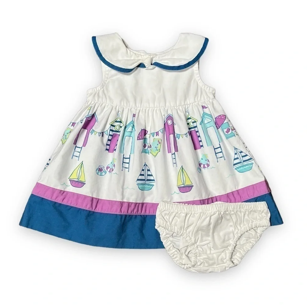 Gymboree Hippos and Bows Cabana Scenic Print Dress‎ 0-3 mo
